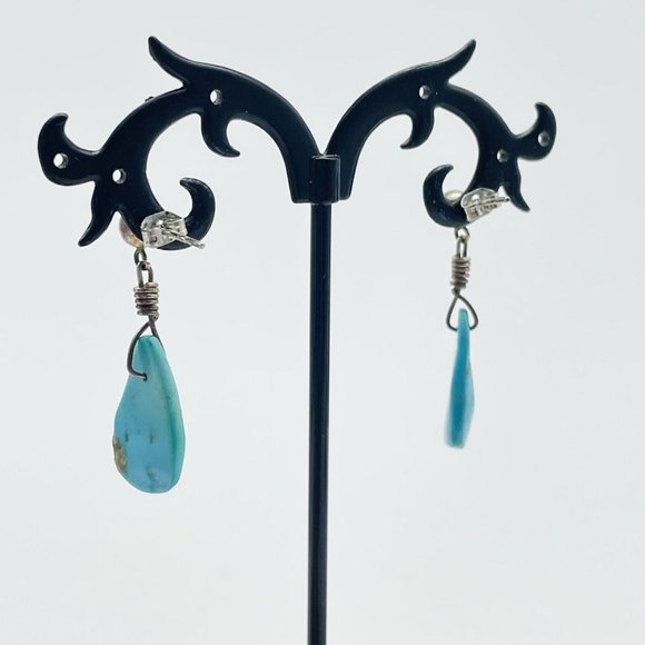 Turquoise Color Teardrop Dangle Earrings Silver Tone Ethnic Native Tribal SW - Picture 10 of 11